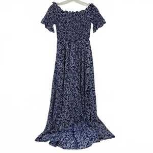 Lulu’s Blue White Off‑the‑Shoulder Maxi Dress | Regular S